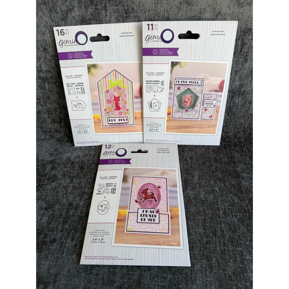Lot of 3 Gemini Crafters Companion‎ Stamps & Die Sets Twirling